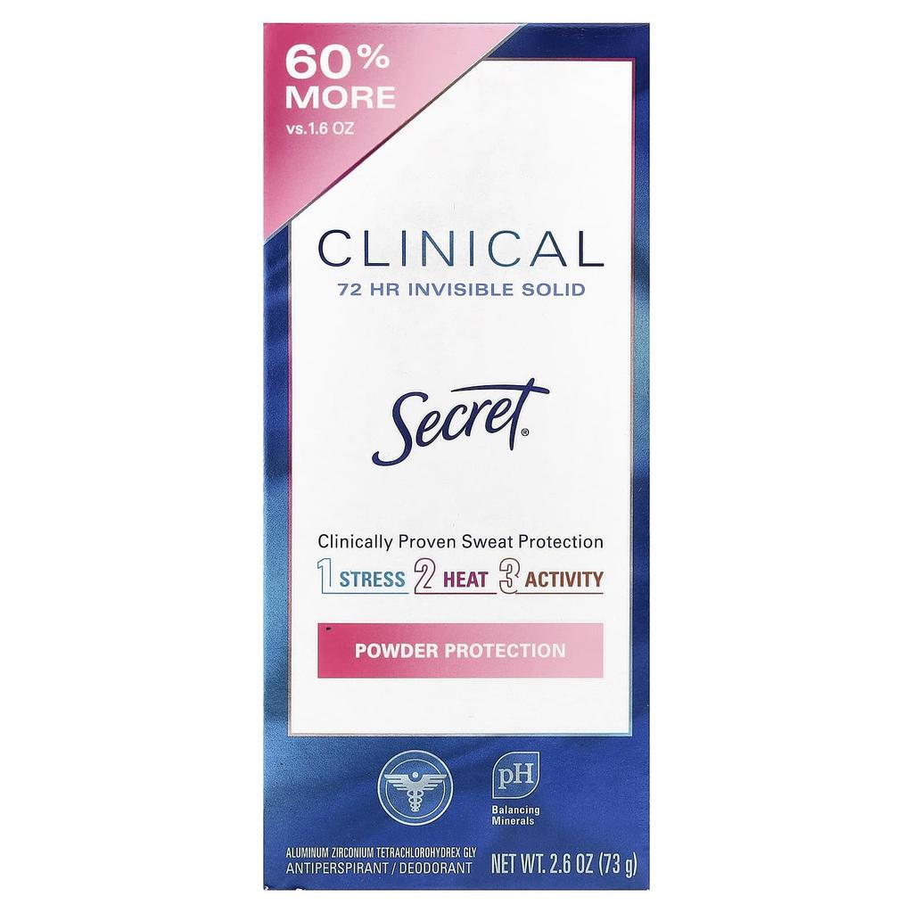 Secret Антиперспирант/дезодорант Clinical+ Strength, прозрачный твердый, защитная пудра, 2,6 унции (73 г)