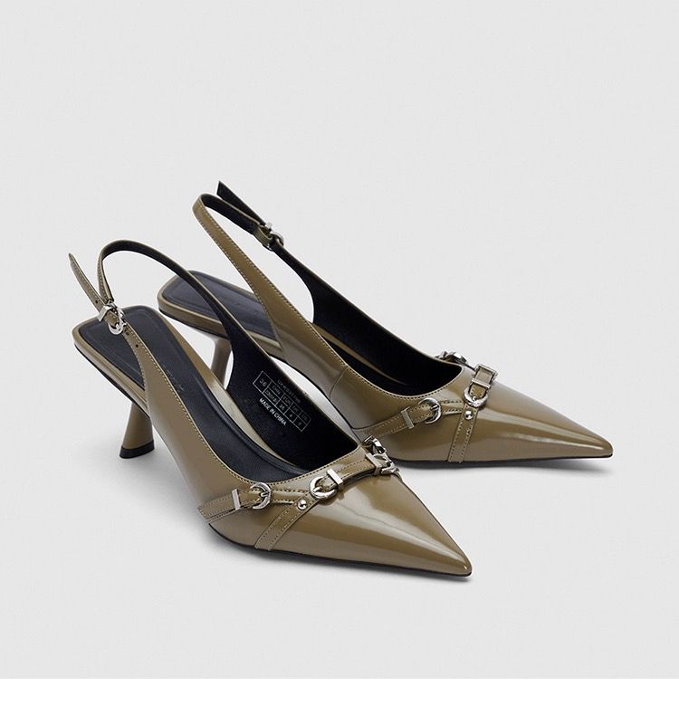 Fashion Women Sandals Pointed Toe Summer Dress Shoes Thin High Heels Back Strap Rivet Design Casual Pumps Ladies Black Mid Heel Sandals