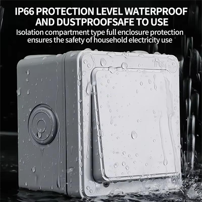 AT19-Wall Light Switch 2 Way Outdoor IP66 Waterproof Push Button Power Switch 1/3 Gang 16A Dust-Proof For Home Garden