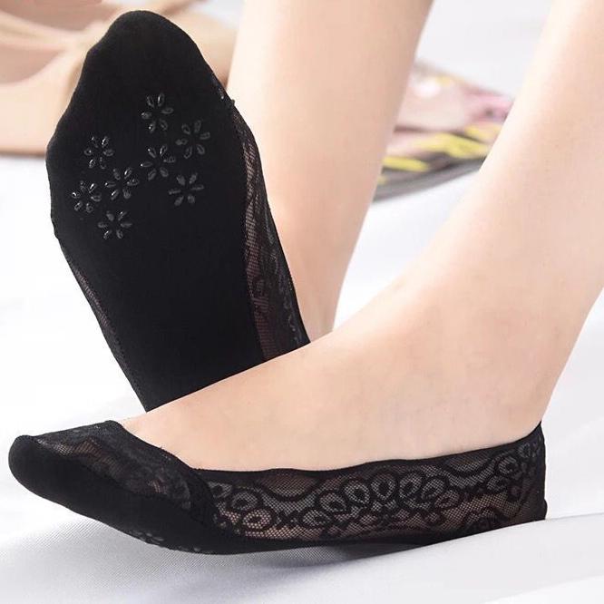 5 Pairs Women's Boat Socks Summer Breathable Comfortable Lace Invisible Socks Thin Silicone Non-Slip Boat Socks Low Socks