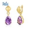 Уникальный дизайн для двух видов одежды, винтажные золотые серьги с натуральным южноафриканским аметистом для леди S925, серебряный подарок на годовщину