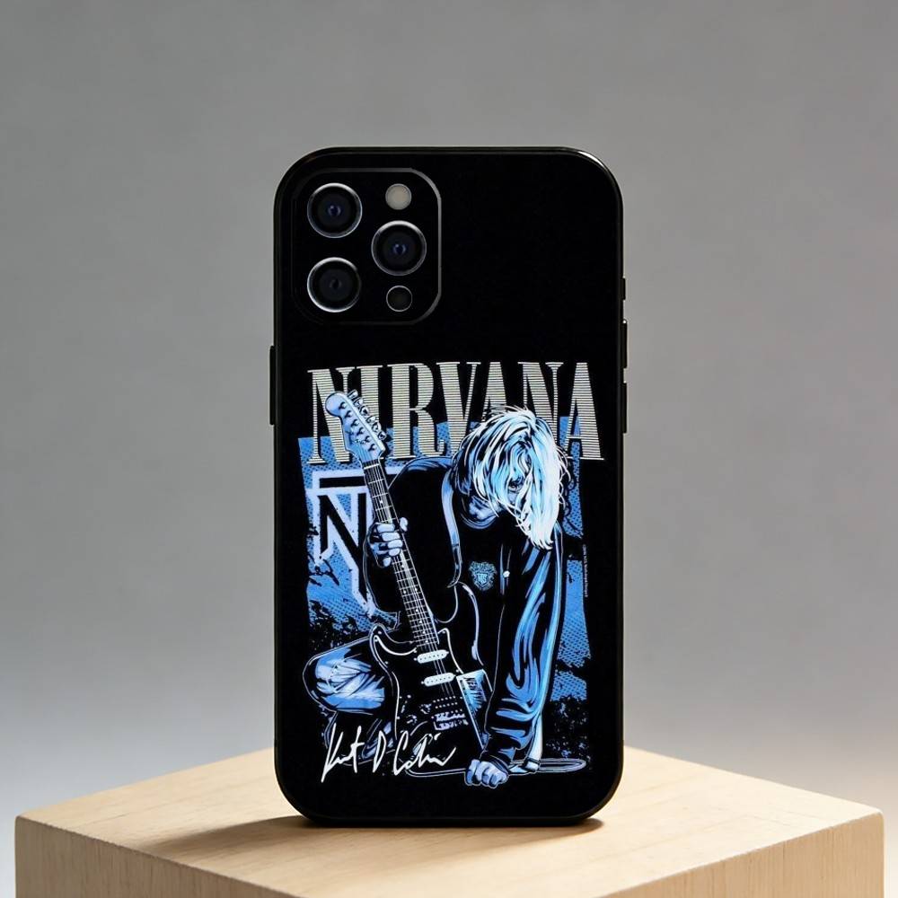 Чехол для телефона K-Kurt N-Nirvana C-Cobain Для iPhone17,16,15,14,13,12 Plus,Max Мягкий силикон Черный чехол
