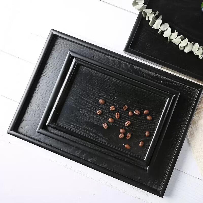 Japanese Black Wooden Rectangular Serving Tray 25x18cm