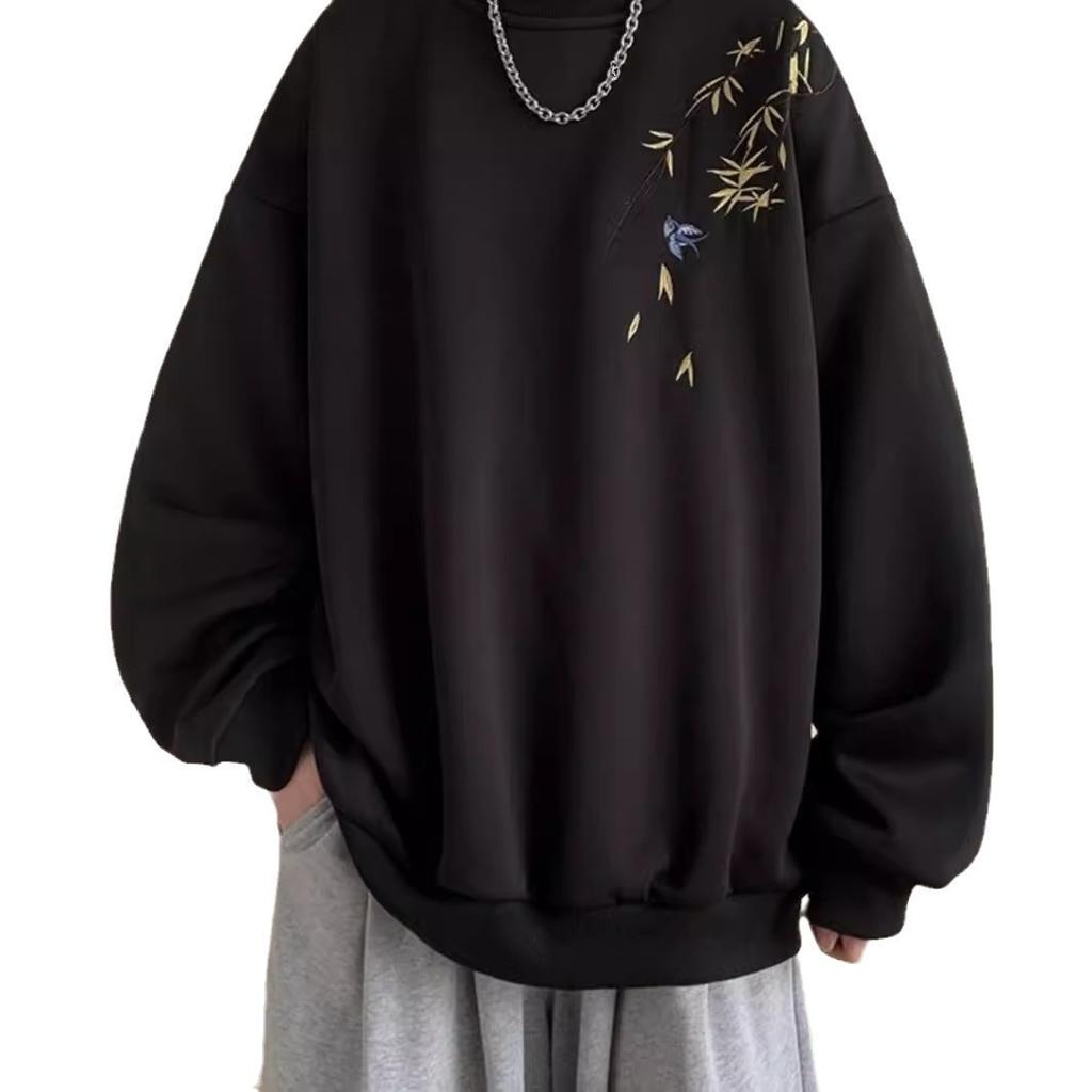 Мужской свитшот оверсайз с китайским принтом птиц, модный, свободного кроя, с длинным рукавом, парная одежда