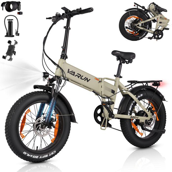 Vélo électrique VARUN S20-1 - Batterie 48 V 13 Ah - Autonomie de 100 km - Avec suspension avant - pliable 20 pouces -Pneus larges
