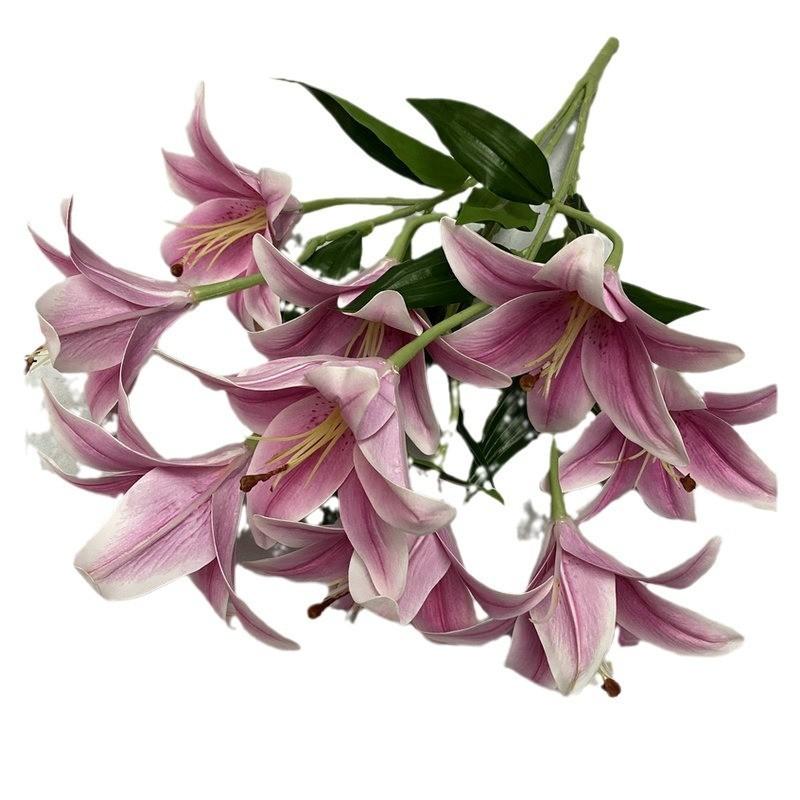 9 Flowers Artificial Stems Pu Material 3d Simulation Lilies Wedding Home Decor