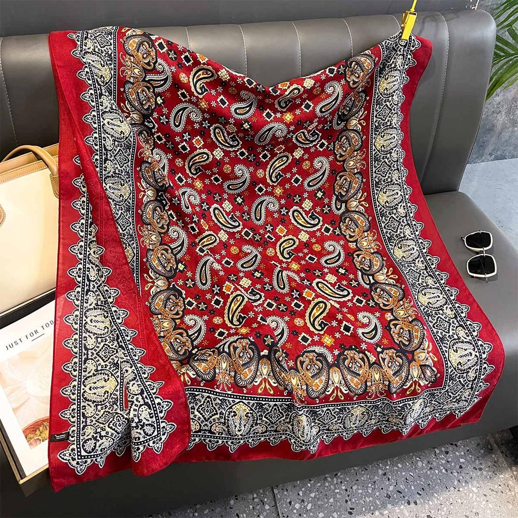 Retro Cashew Print Women's Scarf Cotton and Linen Touch Versatile Fashion Scarf with Large Shawl Long Silk Scarf