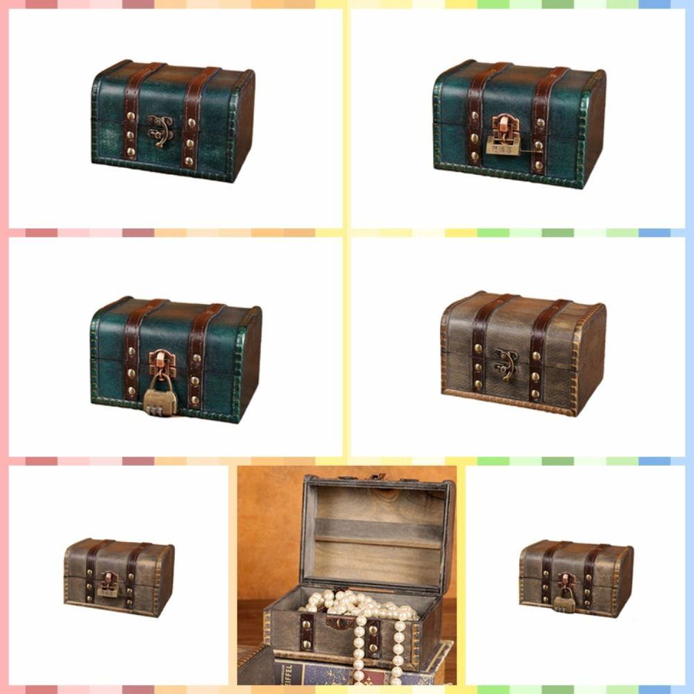Wooden Retro Treasure Chest With Buckle Lock Storage Box Storage Case Jewelry Organizer Box Props