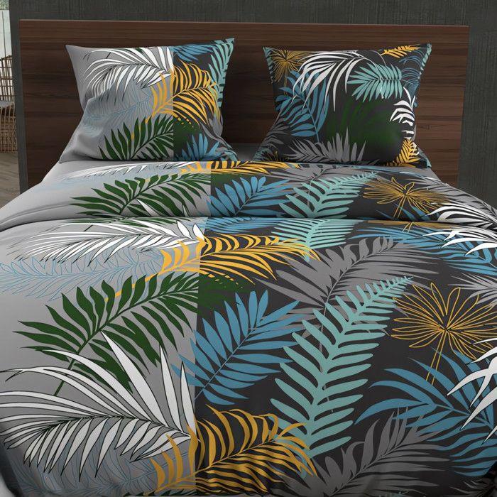 Duvet Cover Set In 57 Thread Count Cotton 260x240 Cm JUNGLE Blue, by Soleil d'Ocre