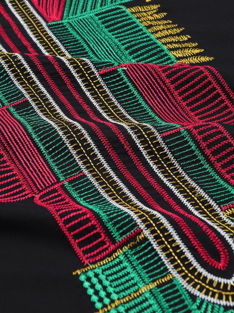 EDOLYNSA Colorful Embroidered Black Women Robe Kaftan Bohemian Long Dress Relaxed Vacation House Dress Swimsuit Cover-up Q1660