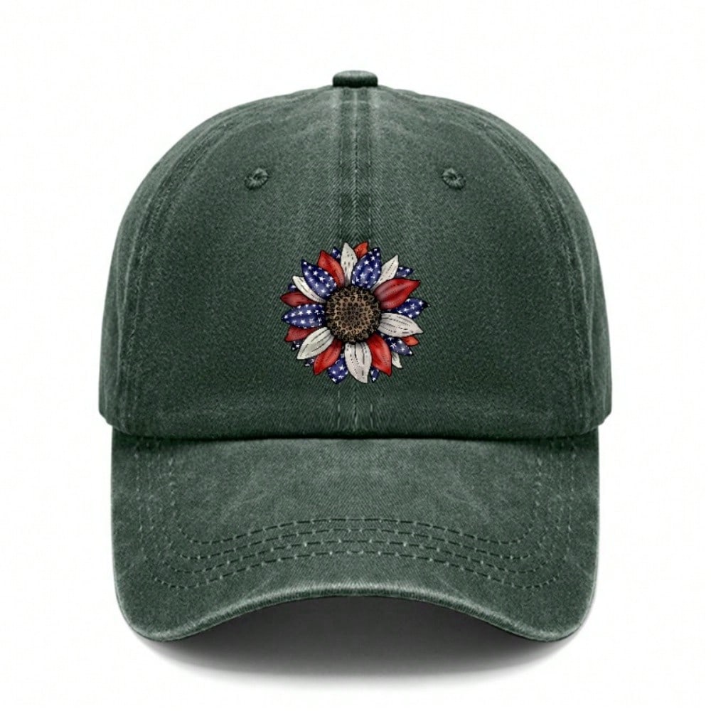 Patriotic Baseball Cap - 2026 Summer Unisex Sunflower USA Flag Print Polyester Adjustable Breathable Sun Protection Casual Outdoor Sports Daily Wear