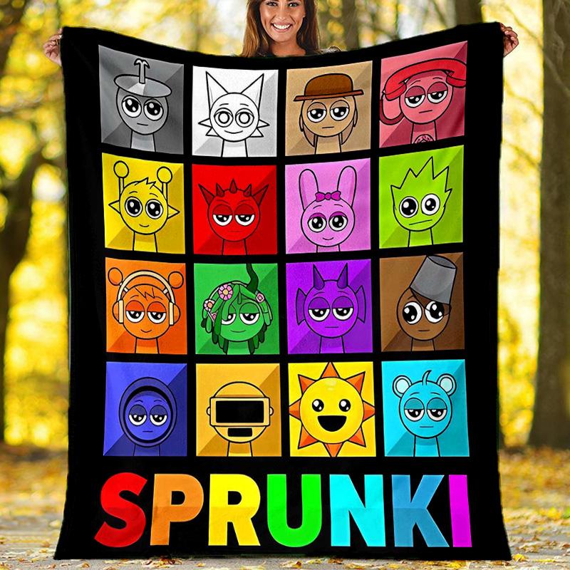 1pc SPRUNKI2 Theme Blanket - Digital Print, Polyester, Cozy for All Seasons, Perfect for Outdoor, Camping, and Travel