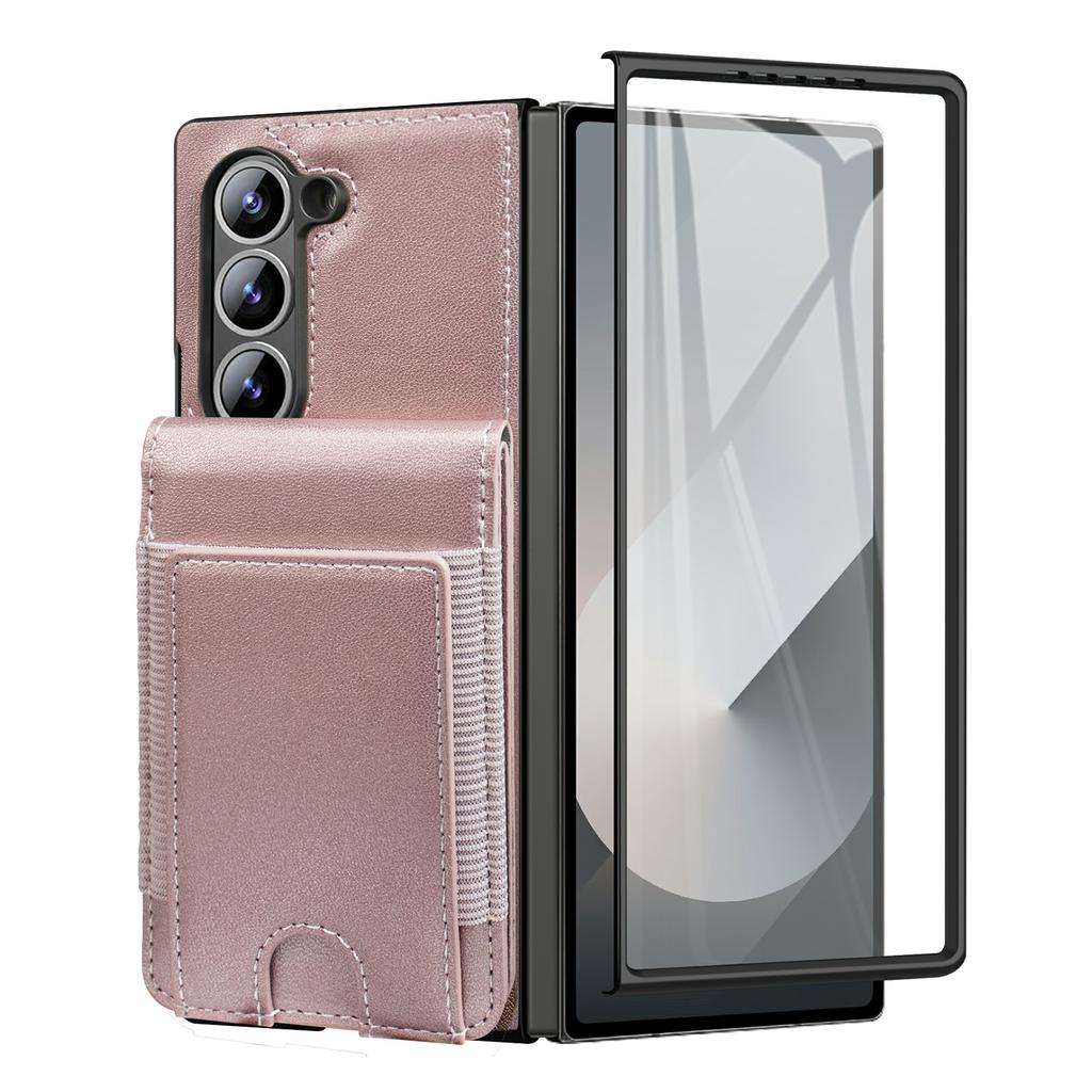 Чехол-кошелек с подставкой из кожи + ПК для Samsung Galaxy Z Fold6 5G с HD-защитой экрана