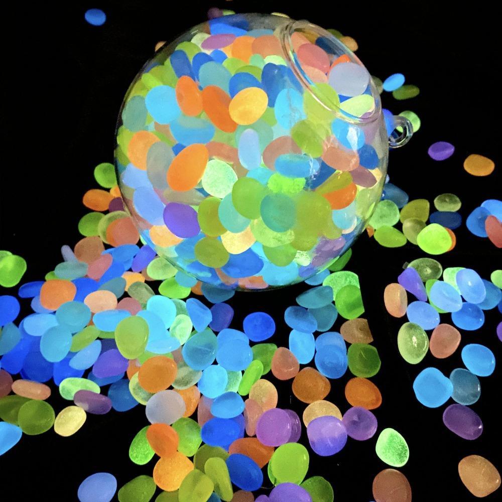 100 шт./пакет разноцветные наружные светящиеся камни светящиеся в темноте садовые камешки украшения для аквариума галька камни декор для аквариума