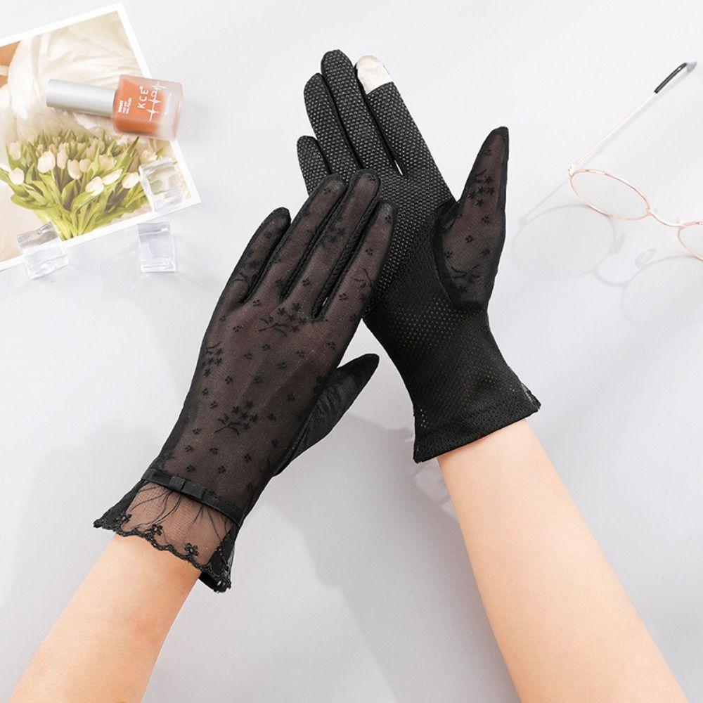 Lace Sunscreen Gloves Thin Touchscreen Gloves Summer Ice Silk Gloves for Women Female Lady