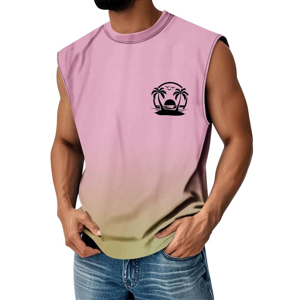 Мужская летняя майка без рукавов с принтом, круглым вырезом и градиентом, спортивная, в стиле кэжуал