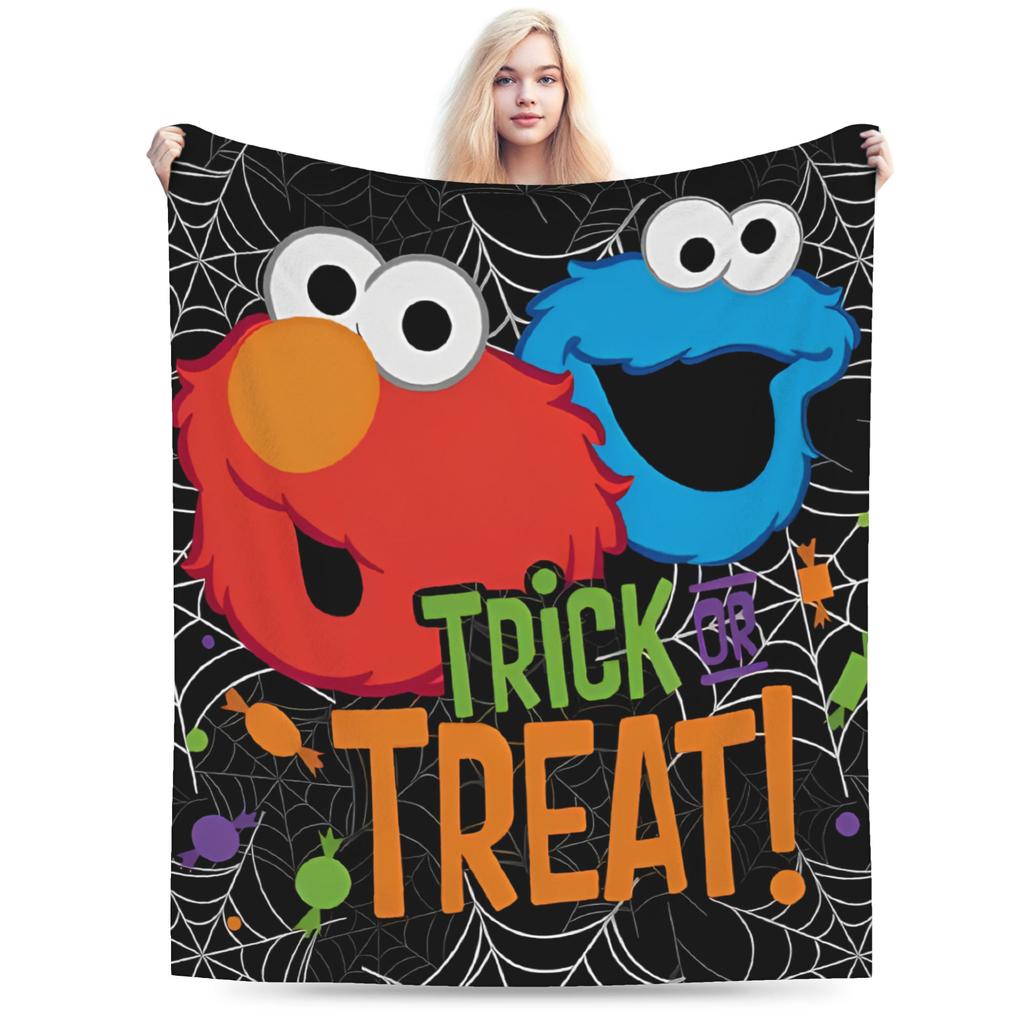 Sesame Street Tango Elmo & Grover Pattern Knitted Blanket Fleece  Warm Throw Blanket for Bed Bed Rug