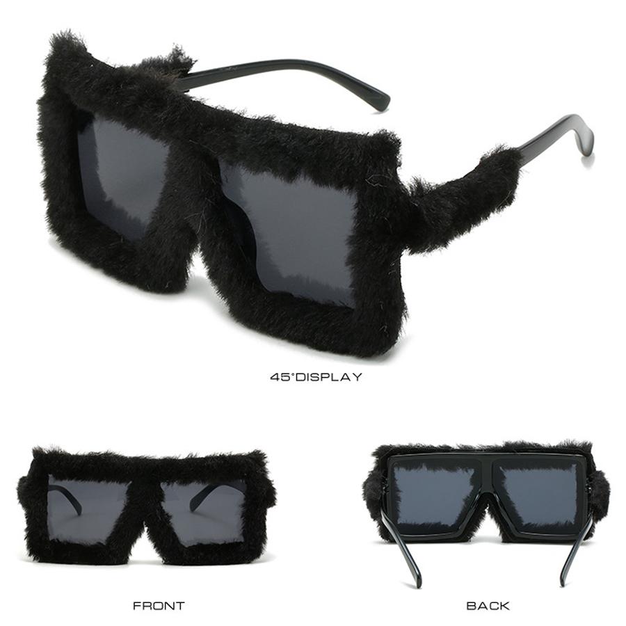 Y2K Trendy Ladies Shades Eyewear for Women Square Frame Soft Fur Plush Sunglasses Ladies Sexy Shades Punk Sun Glasses