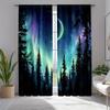2 шт. Шторы с принтом «Лес Авроры и Луна», подходят для спальни, гостиной, кухни, домашнего декора, декора окон