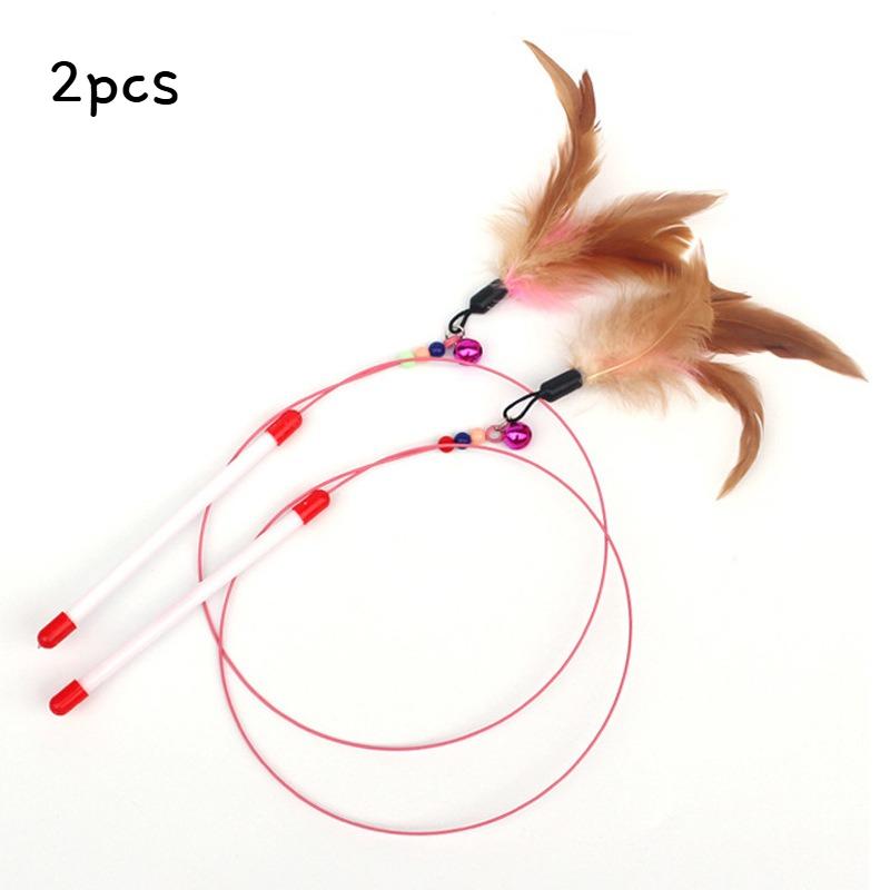Interactive Cat Wand Toy with Feather-Style Tassel & Bell on Flexible Elastic Rod