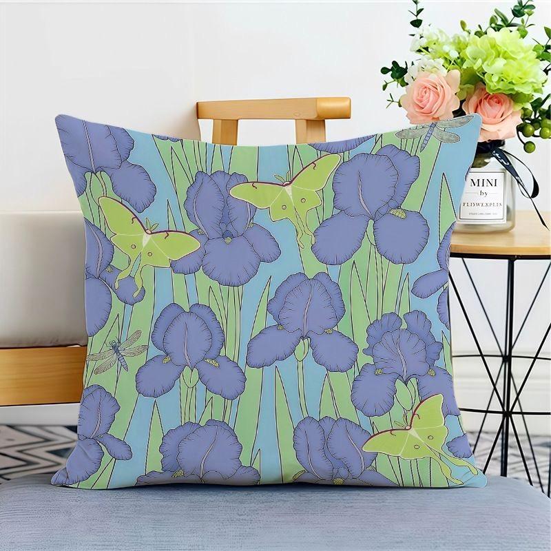 Purple Pattern Pillow Cover Plant Geometric Sofa Living Room Cushion Cover Bedside Square Pillowcase Removable and Washable