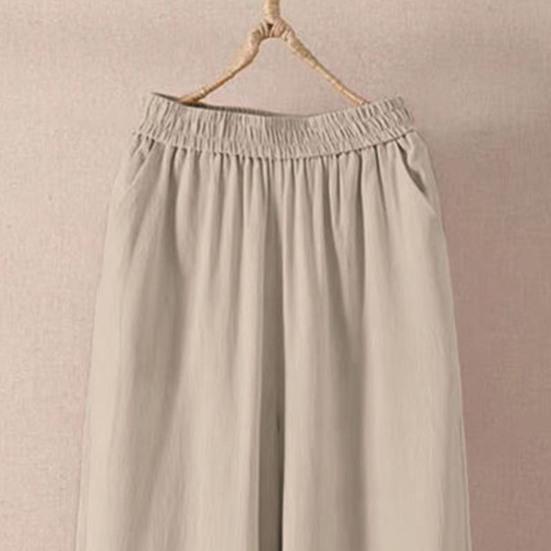 Женские укороченные брюки Эластичная высокая талия Однотонные брюки с широкими штанинами