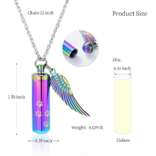 shajwo Cremation Jewelry Paw Print Urn Necklaces for Human Pet Ashes Cylinder Urn Pendant Keepsake Memorial Ash Locket Holder Necklace for Men Women