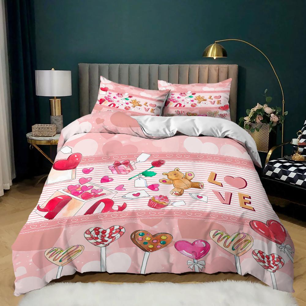Комплект постельного белья Love Heart Duvet Cover Set King Queen Twin Size Romance Wedding Heart Shaped SoulMate Polyester Bed Set для женщин и пар