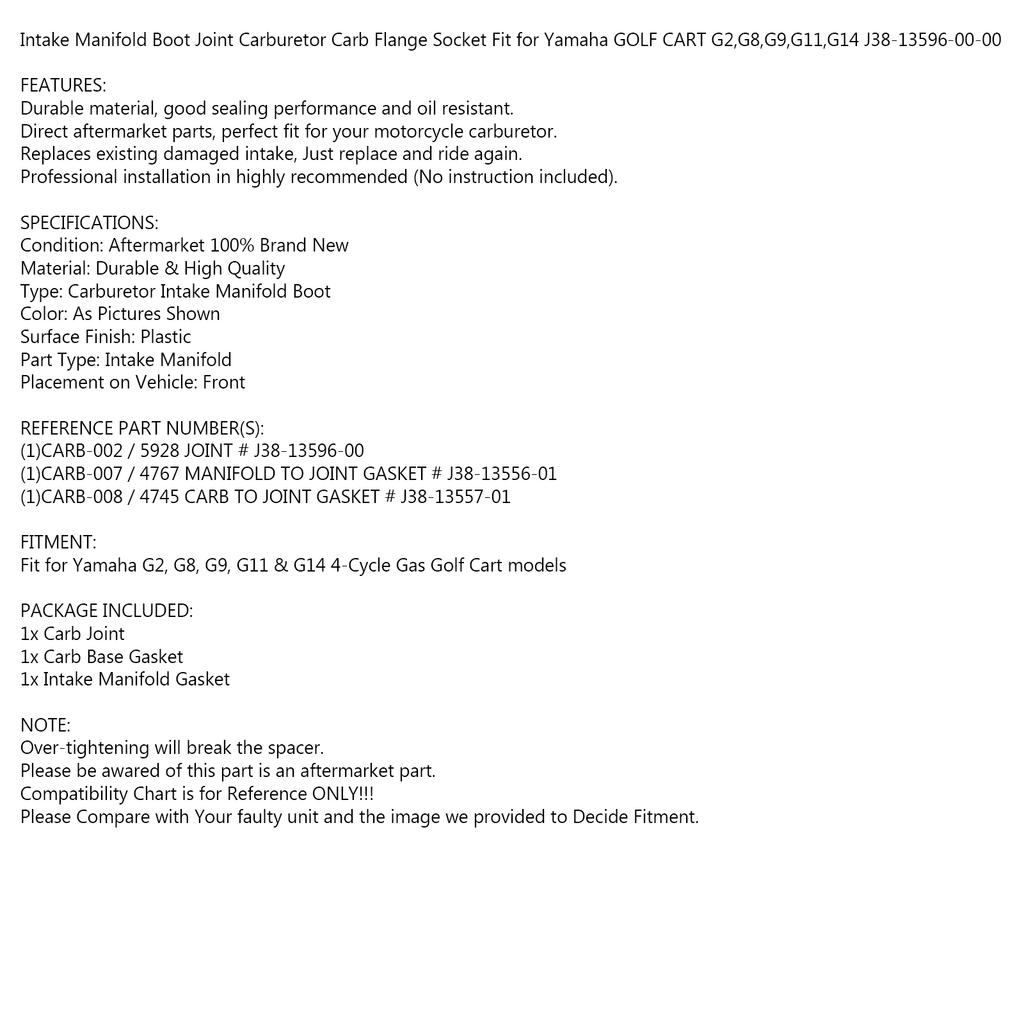 CARBURETOR JOINT SPACER Fit for YAMAHA GOLF CART G2 G8 G9 G11 G14 J38-13596-00