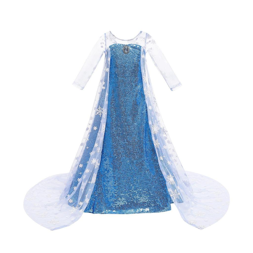 Cross-border foreign trade Ice and Snow Queen dress Fluffy yarn dress with cape Frozen Princess Elsa dress