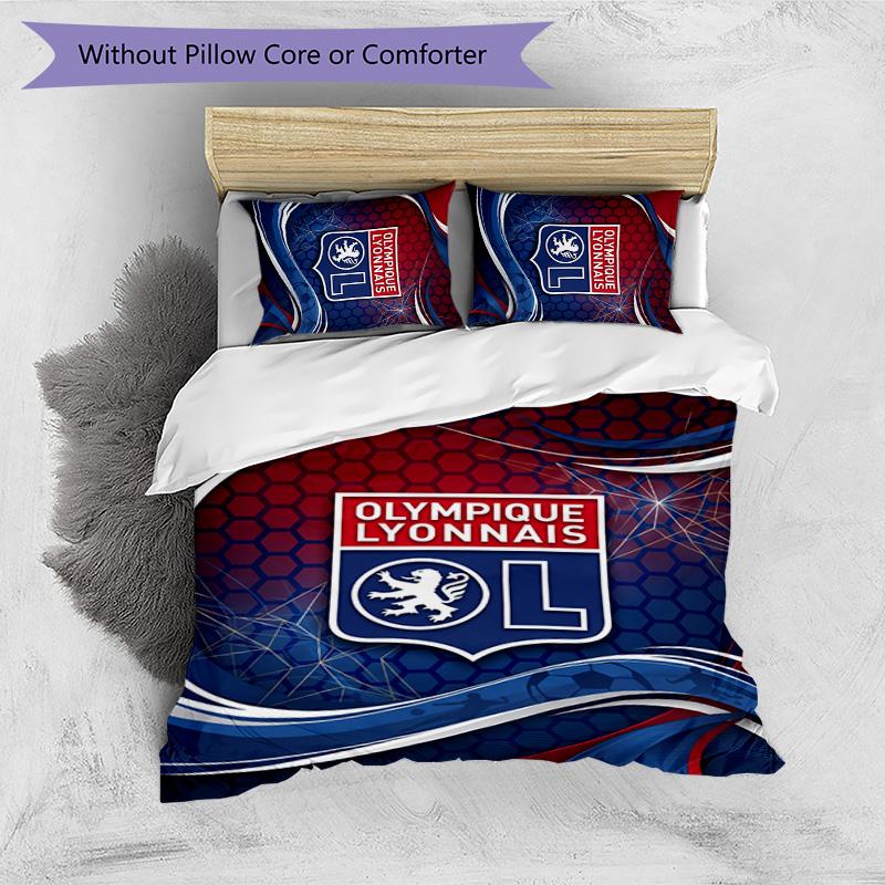Lyon FC Printed 3PCS Bedding Set Breathable Duvet Cover with Pillowcases Decorative Bed Linen for Bedroom Home