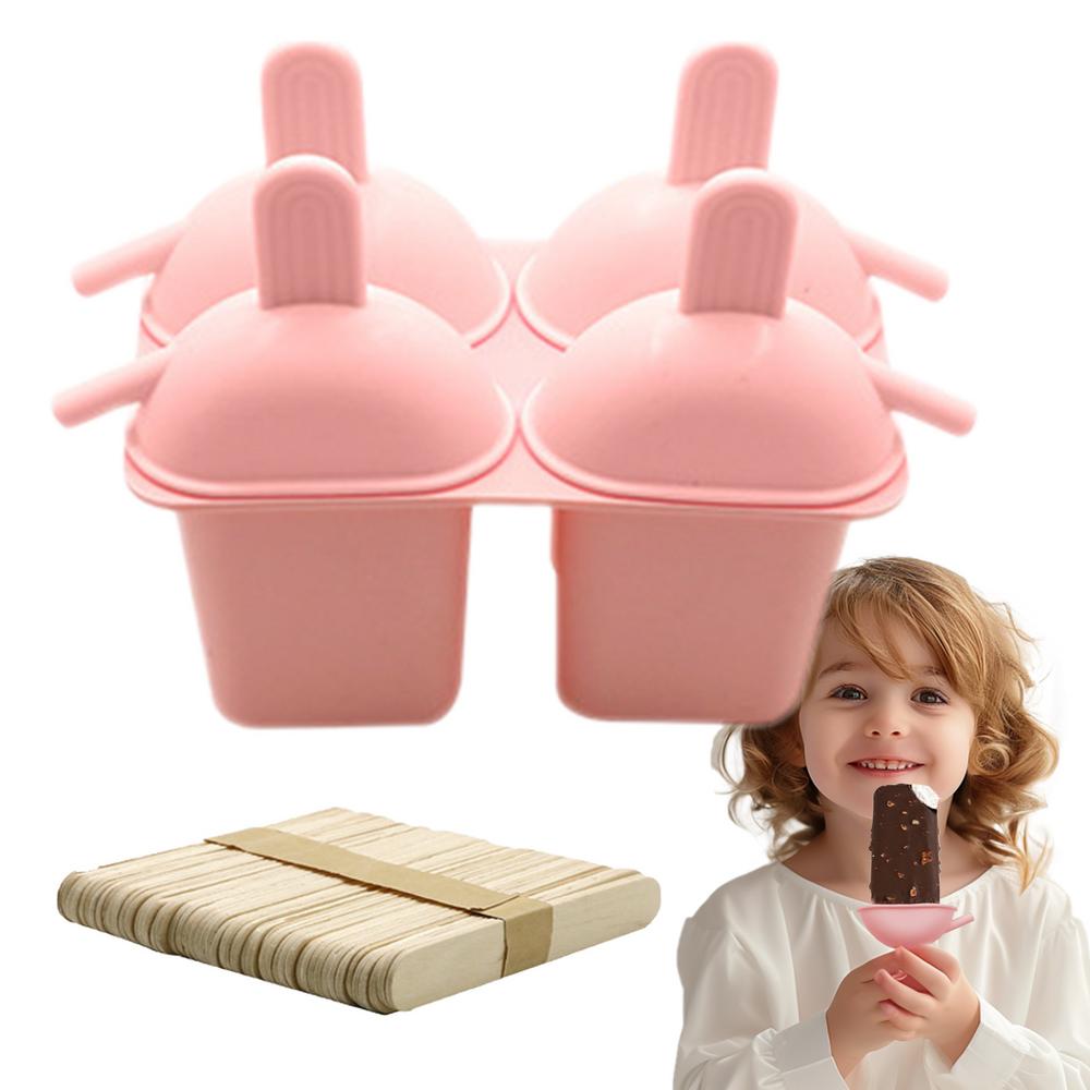 Silicone Popsicle Molds 4 Grids Food Grade Reusable Ice Pop Maker Silicone 50 Sticks Easy Release Homemade Icecream Maker For