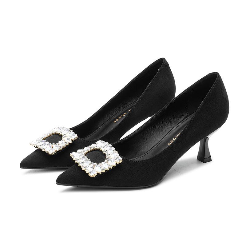 8-Страз квадратная пряжка туфли-лодочки на высоком каблуке женские осенние новые остроносые шпильки замшевые туфли на высоком каблуке