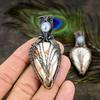 Orange Scolecite, Moonstone Gemstone Copper Wire Wrap Jewelry Pendant 3.35"