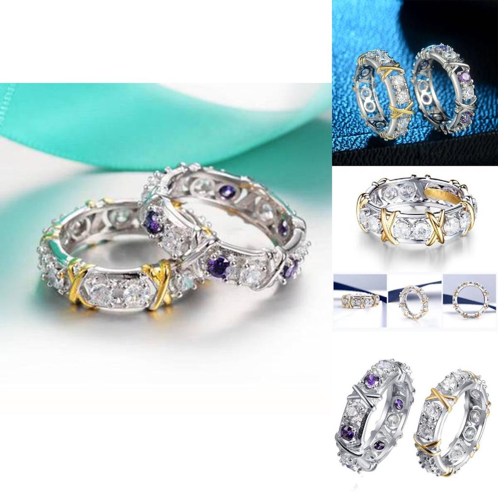 Элегантное геометрическое двухцветное кольцо с кубическим цирконием для женщин, позолоченная модная бижутерия