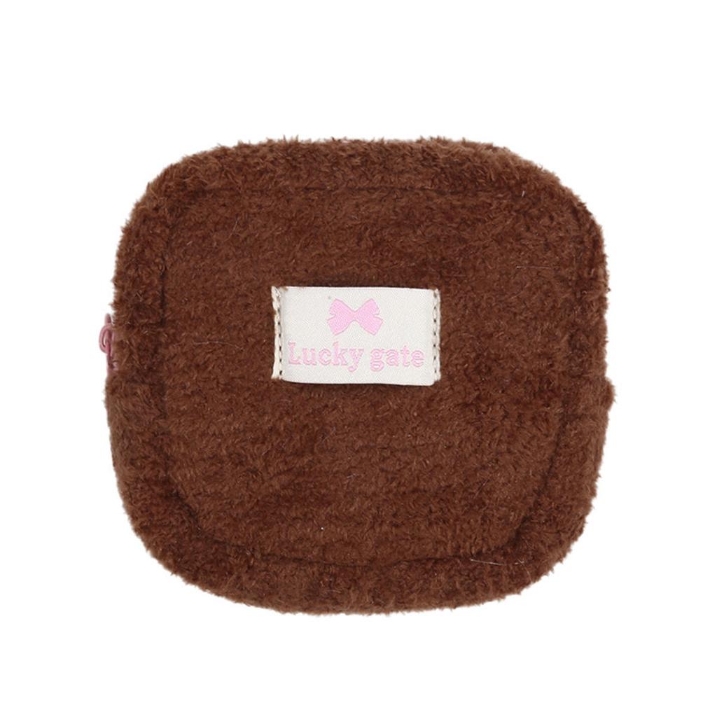 Однотонный плюшевый мини-кошелек для монет, милый кошелек для девочек, косметичка, помада, квадратные сумки-клатчи на молнии, портативный чехол для наушников