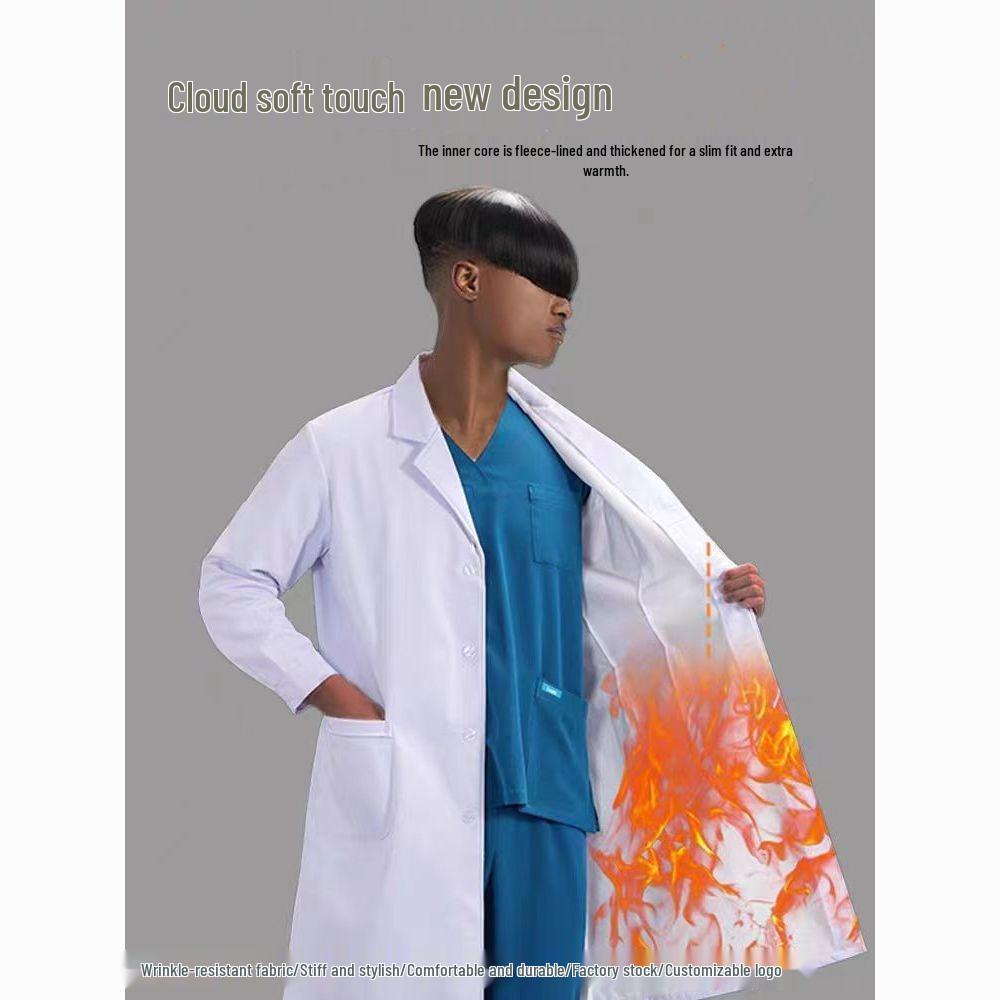 Зимний лабораторный халат на флисовой подкладке: Плотная, с длинным рукавом, унисекс медицинская рабочая одежда для врачей и медсестер