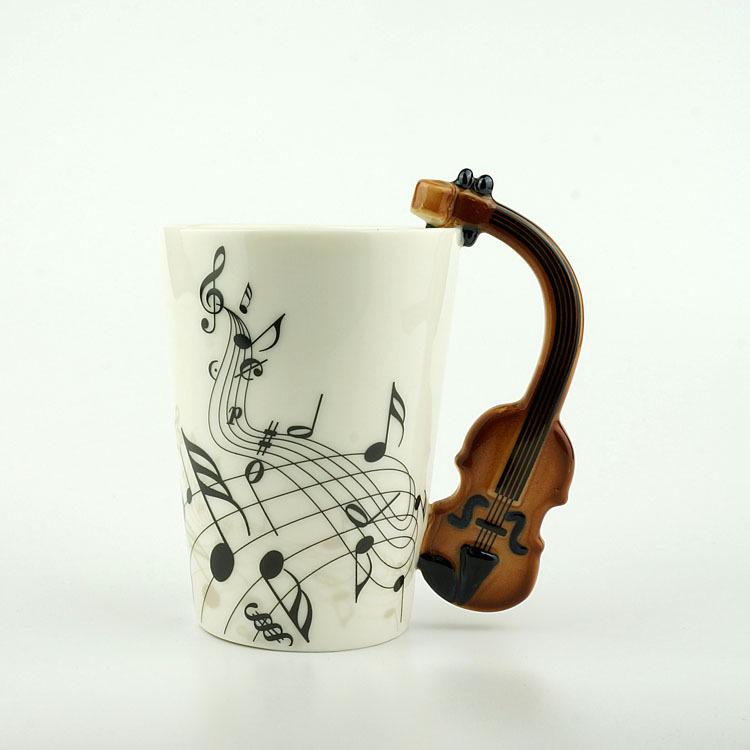Ceramic Violin Shaped Music Water Cup Musical Instrument Mug Breakfast Cup Ceramic Cup
