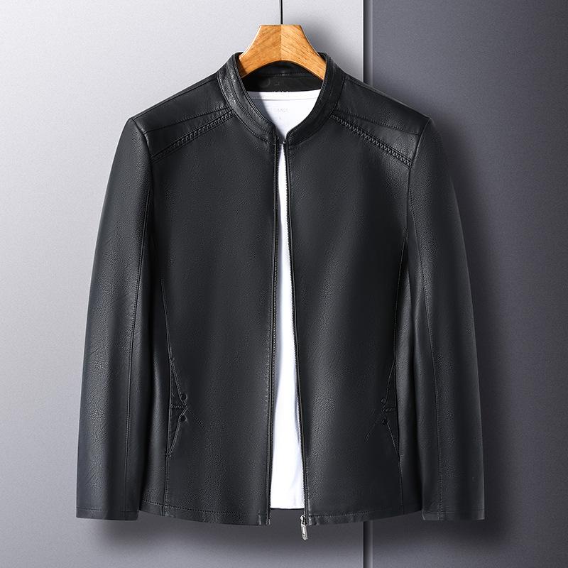 Бархатная кожаная куртка с воротником-стойкой, мужская простая деловая повседневная кожаная куртка, мужская осенне-зимняя новая кожаная куртка