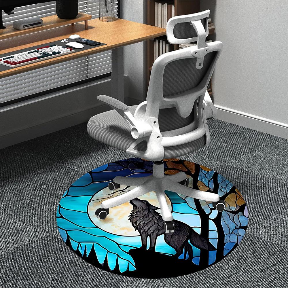 1pc Moon Wolf Office Round Area Rug, Under Office Chairs Bedroom Living Room Home Decor, Room Deco, Available in Various Sizes