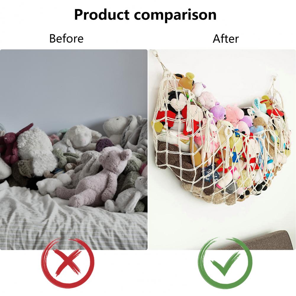 Wall Mounted Stuffed Toy Hammock Net Bag With Tassels Large Capacity Corner Hanging Plush Toy Organizer Easy To Install