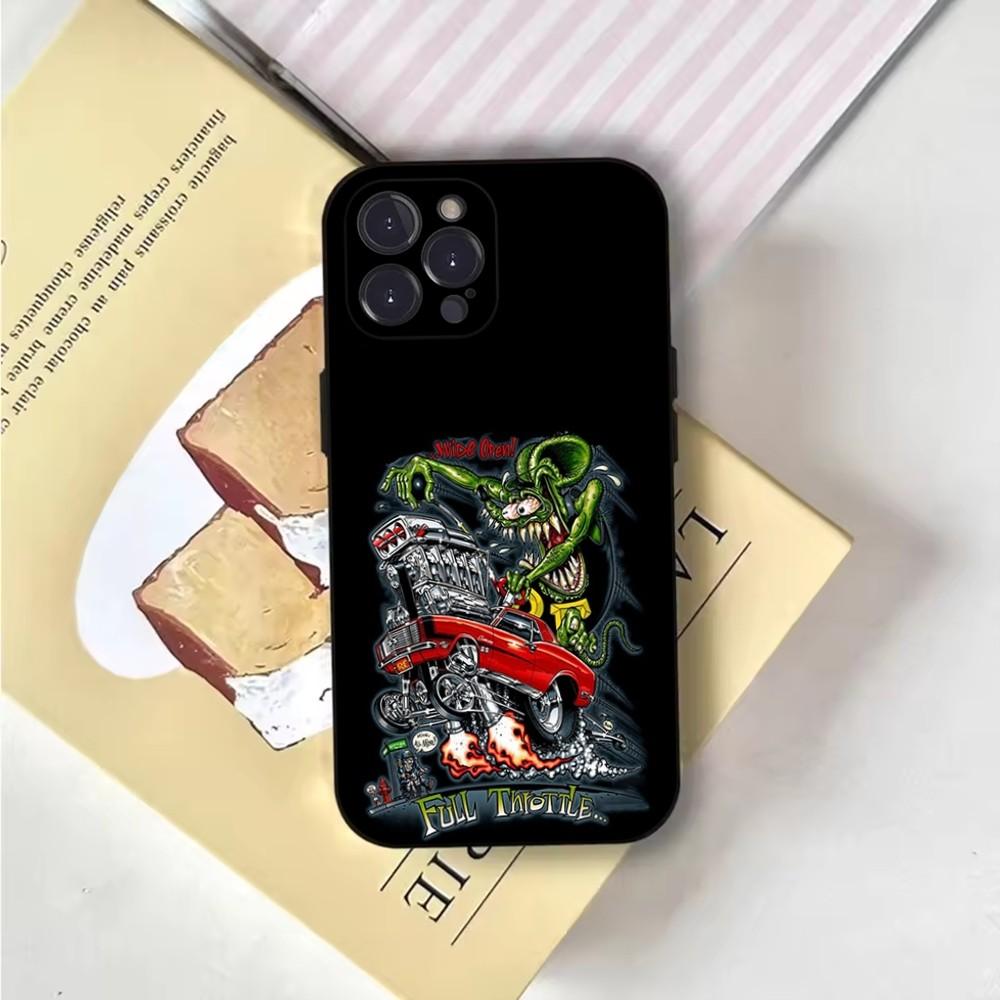 Мультяшный Чехол для Телефона Rat Fink RF Для iPhone 16,15,14,13,12,11,Pro,X,XS,Max,XR,Plus,Mini Мягкий Черный Чехол