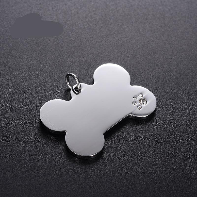 Stainless Steel Dog Tag, Titanium Steel Army Tag, Paw Print Inlaid With Diamond Bone, Metal Pet Tag Lettering