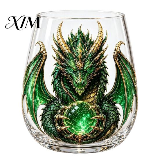 Fantasy Themed Drinking Cups Mythic Dragon Glass Art Cup, 3D Sculpted with Crystal Ball, Bar Display Collection Items 400ml Whiskey Tumbler