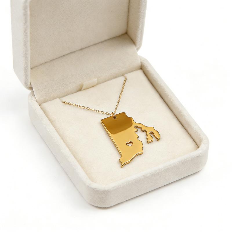 Модные necklaces с картой Род-Айленда из нержавеющей стали, аксессуары для украшений в виде карты Америки, США