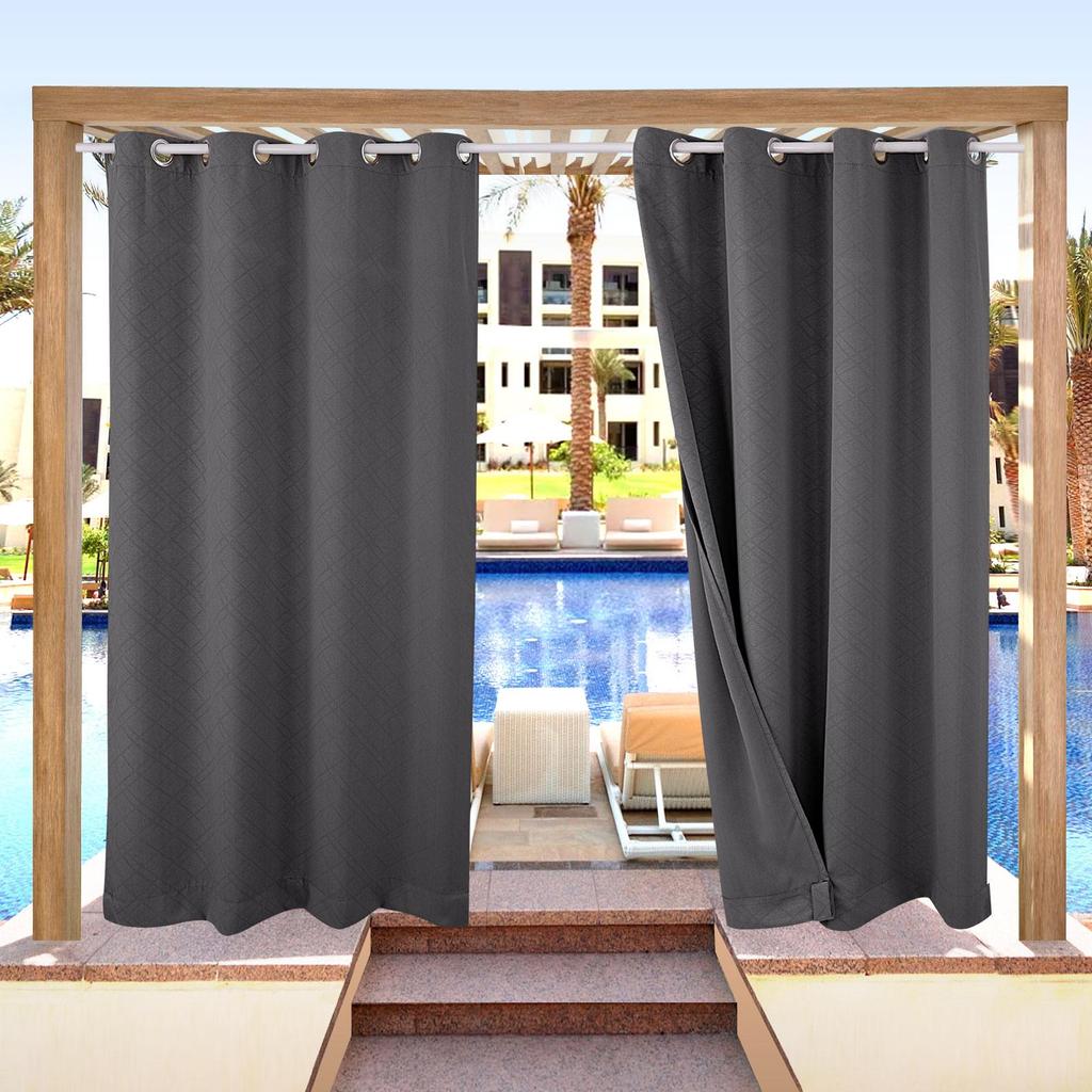 1 Panel Outdoor Curtains, Waterproof UV Protection Blackout Curtain with Eyelets, 3D Textured Indoor Outdoor Drapes for Garden, Pergola, Gazebo