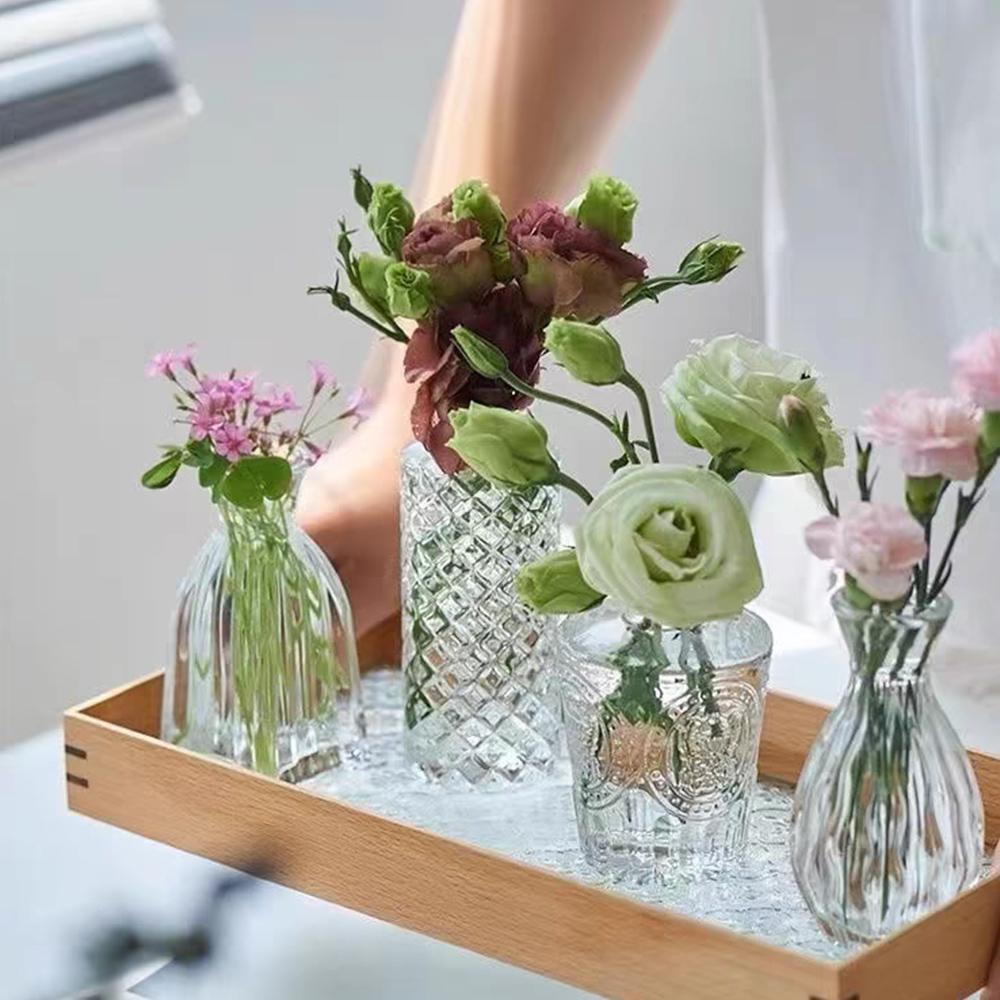 INS мини свадебная стеклянная ваза для цветов с тиснением в стиле ретро, ​​прозрачная ваза для гидропоники, настольные украшения, украшение для дома