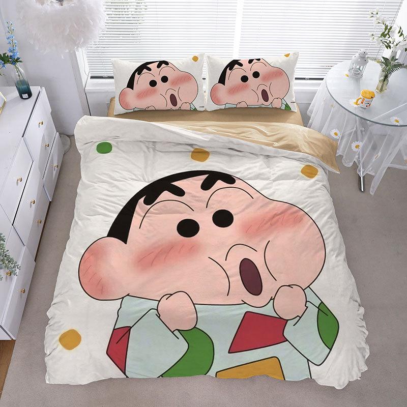 Мультяшная пододеяльник Крейон Шин-чан Роскошный комплект постельного белья Крейон Шин-чан Наволочка 2/3 шт. Подарок для взрослых и детей Односпальный Двуспальный