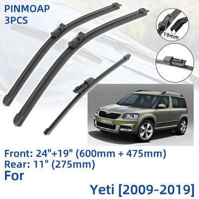 3 шт. для SKODA Yeti 2009-2019 24 "19" 11 "передние и задние щетки стеклоочистителя лобовое стекло резак для окон аксессуары 2013 2014 2015 2016 2017 2018 2019