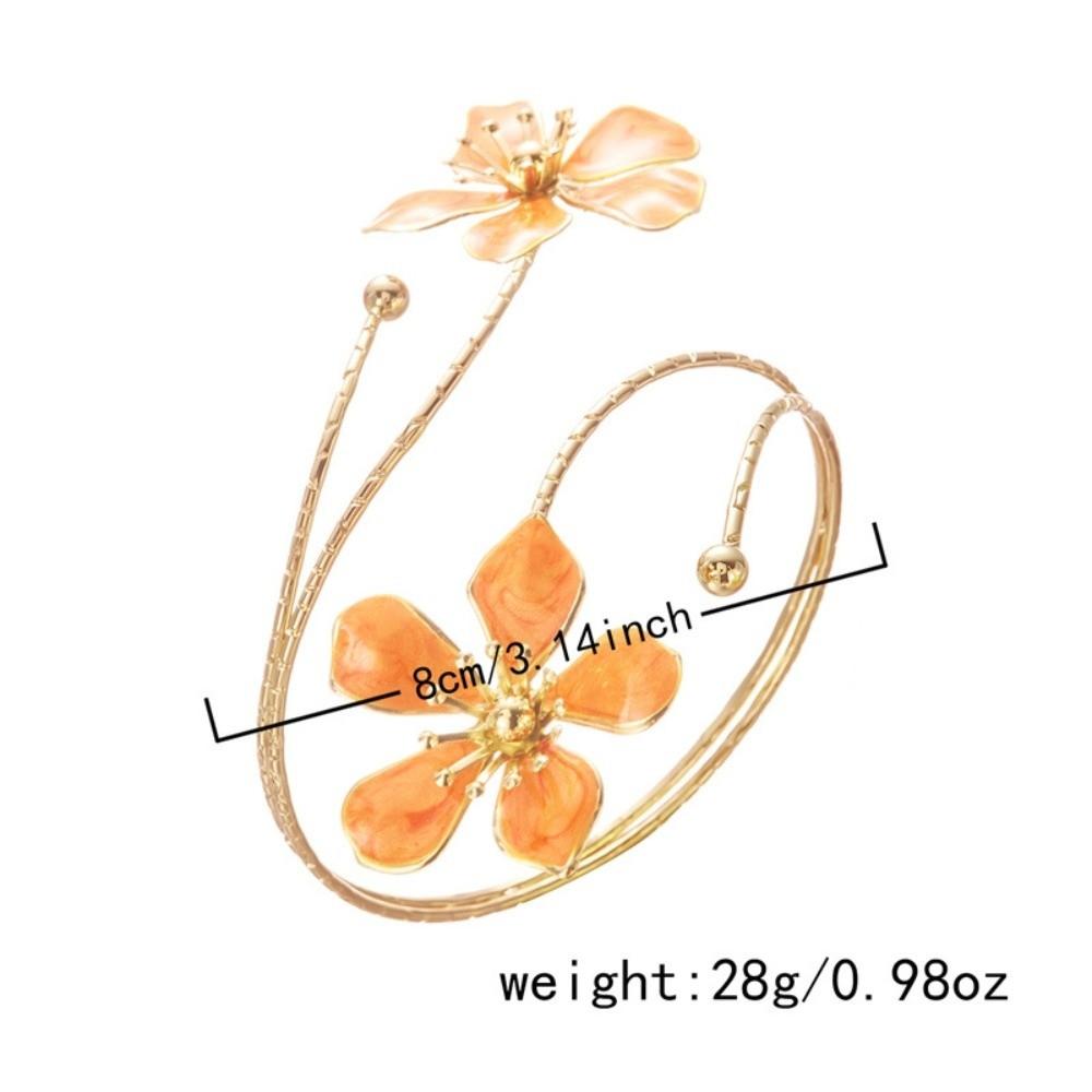 Vintage Style Enamel Flower Cuff Armlet Gold Color Open Arm Ring Special Occasion